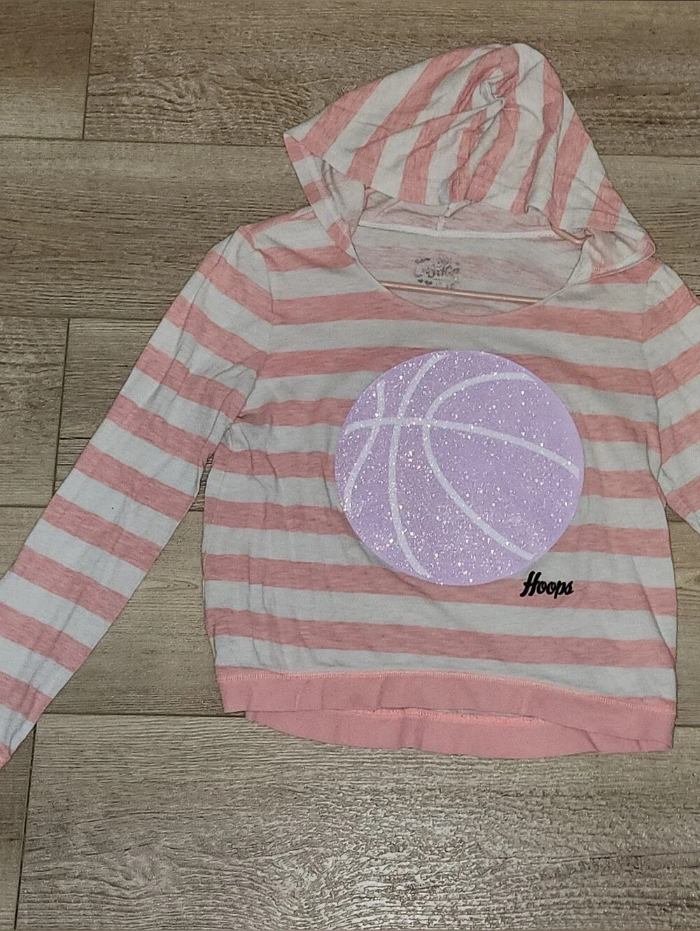 Justice Pink & White Striped Hoodie with Glitter Basketball